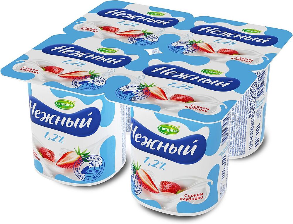 Yoghurt product with strawberry juice "Campina Nezhniy" 100g,  richness: 1.2%