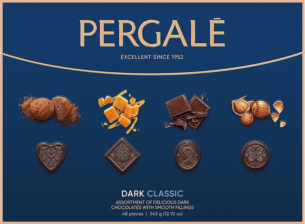 Շոկոլադե կոնֆետների հավաքածու «Pergale Dark Classic» 343գ

