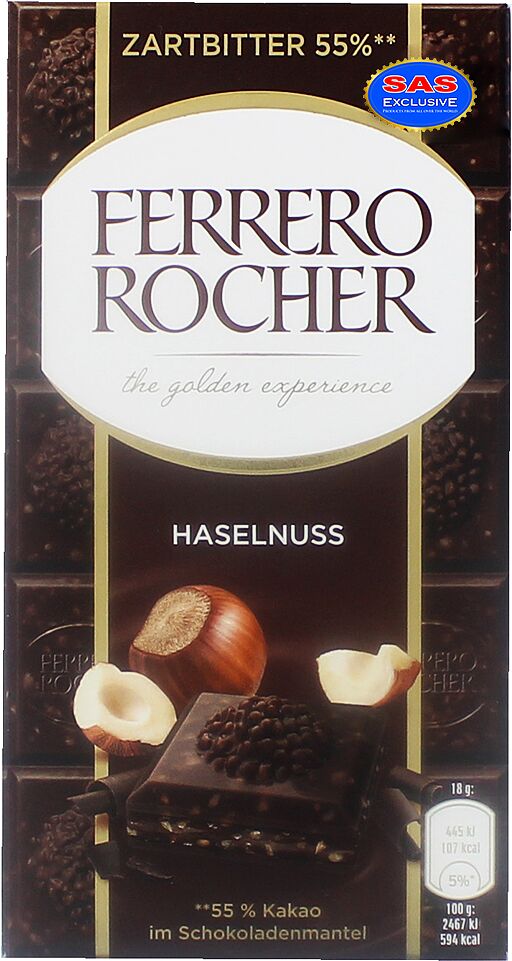 Dark chocolate bar with hazelnut "Ferrero Rocher" 90g