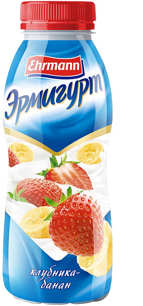 Drinking yoghurt with strawberry and banana mash "Ehrmann Эрмигурт" 420ml,  richness:1.2% 