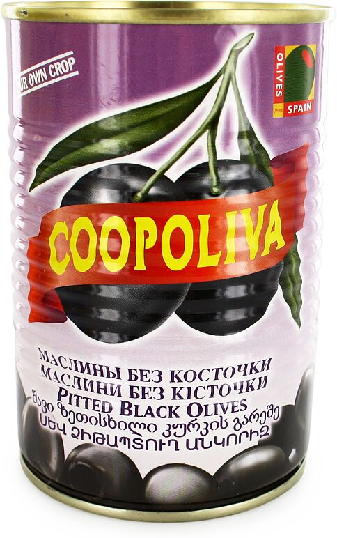 Оливки черные без косточки "Coopoliva" 385г 