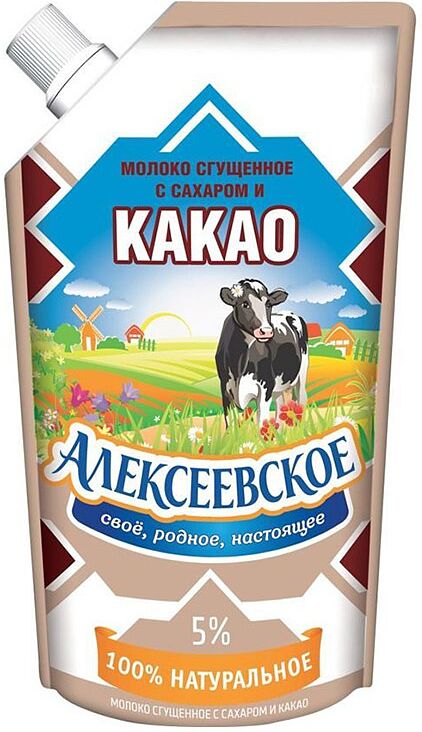 Կաթ պարունակող խտացված մթերք՝ կակաոյով և շաքարով  «Алексеевское» 270գ, յուղայնությունը` 5%