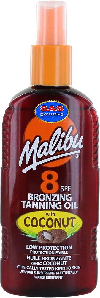 Масло-спрей для загара "Malibu Bronzing Tanning Oil 8SPF" 200мл