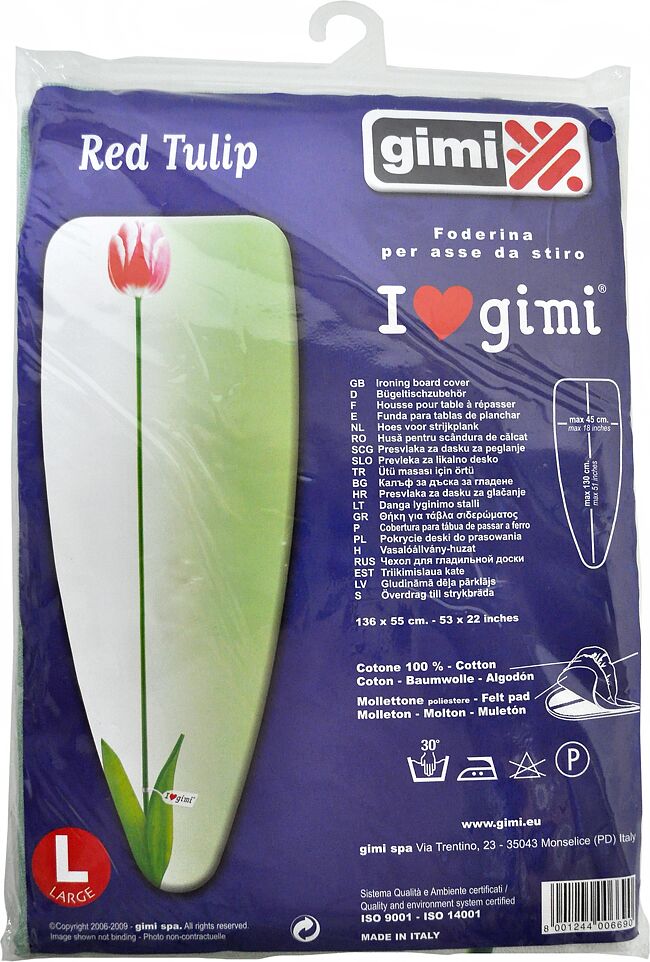Ծածկոց «Gimi Red Tulip», արդուկի տախտակի համար, 100% բամբակ, max45սմ*max 130սմ 