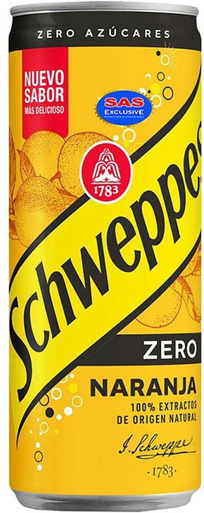Refreshing carbonated drink "Schweppes Zero" 0.33l Orange