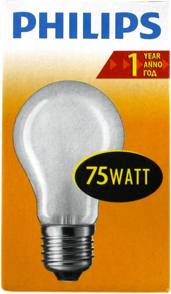 Էլեկտրական լամպ «Philips» A55 230 V, E27 ES 1000h, 935 lm 75w հաստ փամփուշտով, անթափանց 