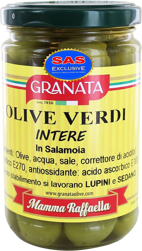 Green olives with pit "Granata Verdi Intere" 160g
