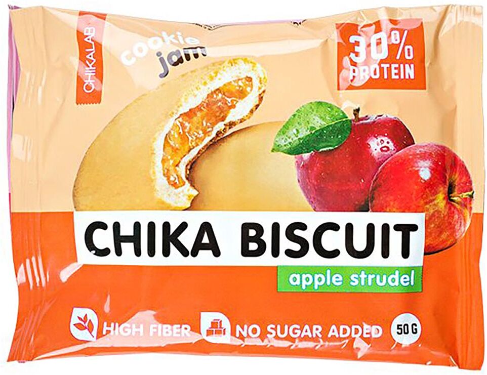 Բիսկվիթ սպիտակուցային խնձորի միջուկով «Chikalab Apple Strudel» 50գ

