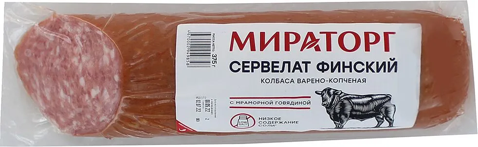 Колбаса сервелат варено-копченая "Мираторг Финский" 375г