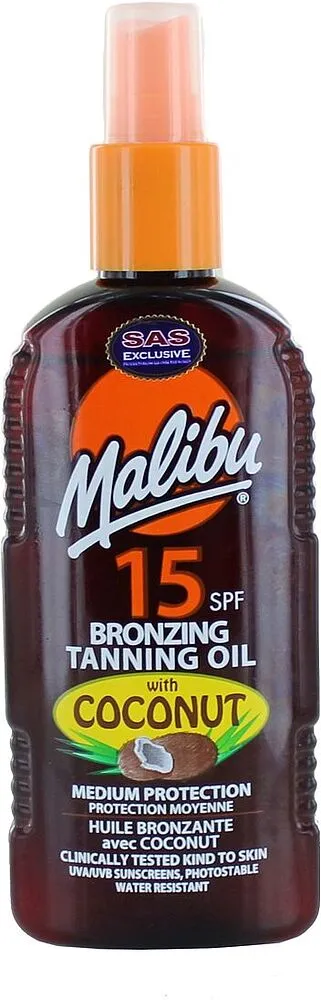 Масло-спрей для загара "Malibu Bronzing Tanning Oil 15 SPF" 200мл