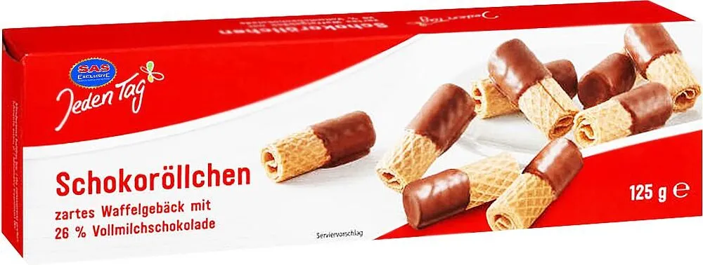 Wafer roll with chocolate "Jeden Tag" 125g