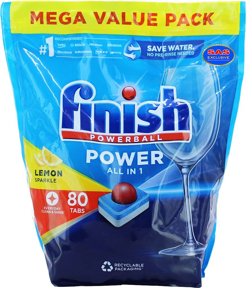 Սպասք լվացող մեքենայի պատիճներ «Finish Powerball All In 1» 80 հատ
