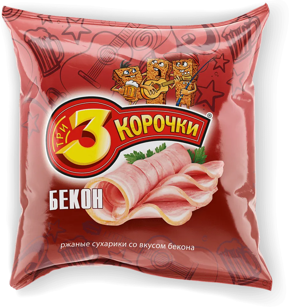 Сухарики "3 Корочки" 80г Бекон 