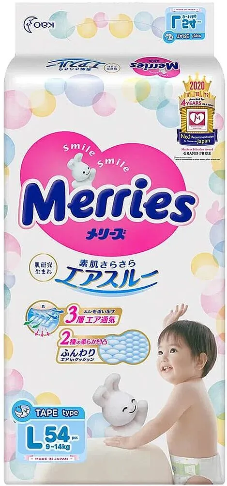 Подгузники "Merries L" 9-14кг, 54шт
