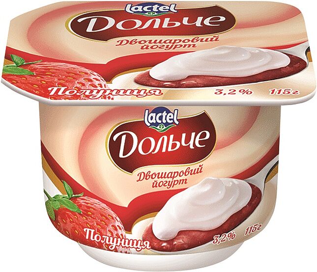 Йогурт с клубничной "Lactel Дольче" 115г, жирность: 3.2%
