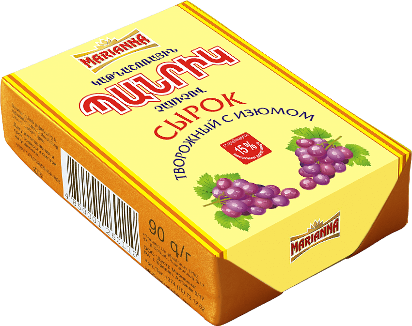 Curd with raisin "Marianna" 90g, richness: 15%