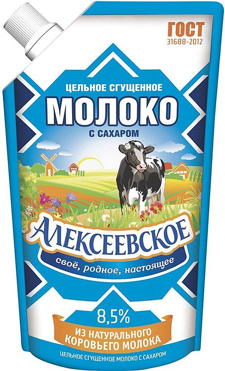 Condensed milk with sugar "Alekseevskoe" 270g, richness: 8.5%