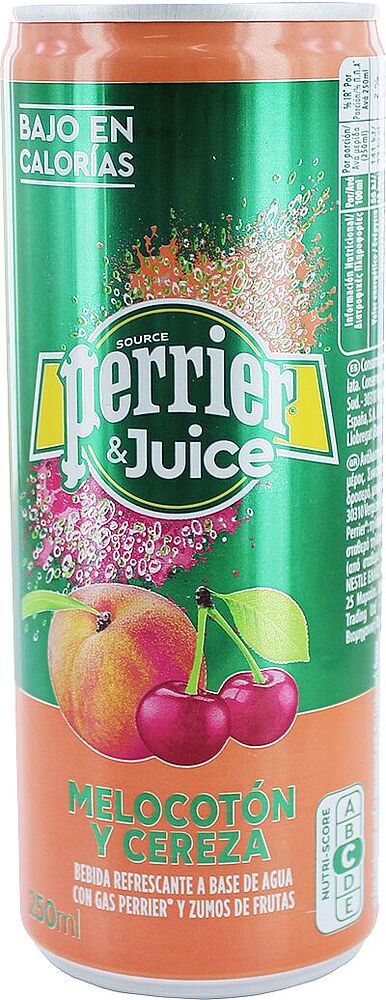 Refreshing carbonated drink "Perrier & Juice" 0.25l Peach & Cherry