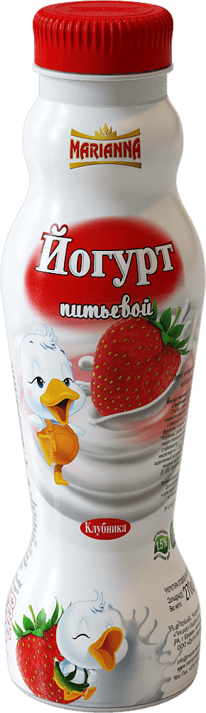 Йогурт питьевой с клубникой "Марианна" 270г, жирность: 1.5%