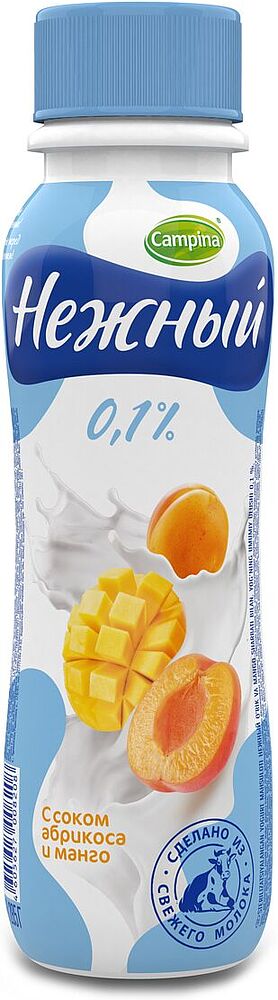 Йогурт питьевой с соком абрикоса и манго "Campina Нежный" 285г, жирность: 0.1%  