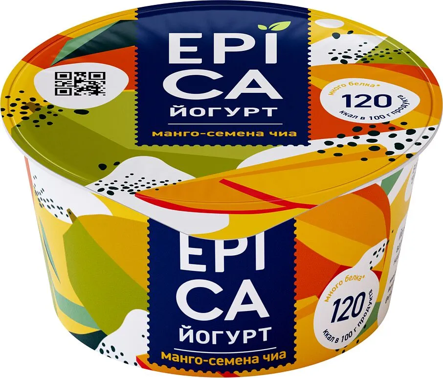 Yoghurt with mango & chia seeds "Epica" 130g, richness: 5%
