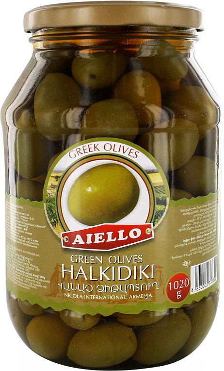 Green olives with pit "Aiello Halkidiki" 1020g 