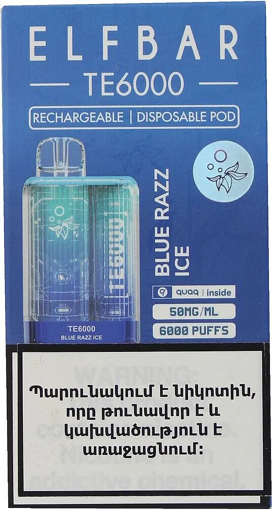 Electric pods "Elf Bar" 6000 puffs, Blue Razz Ice
