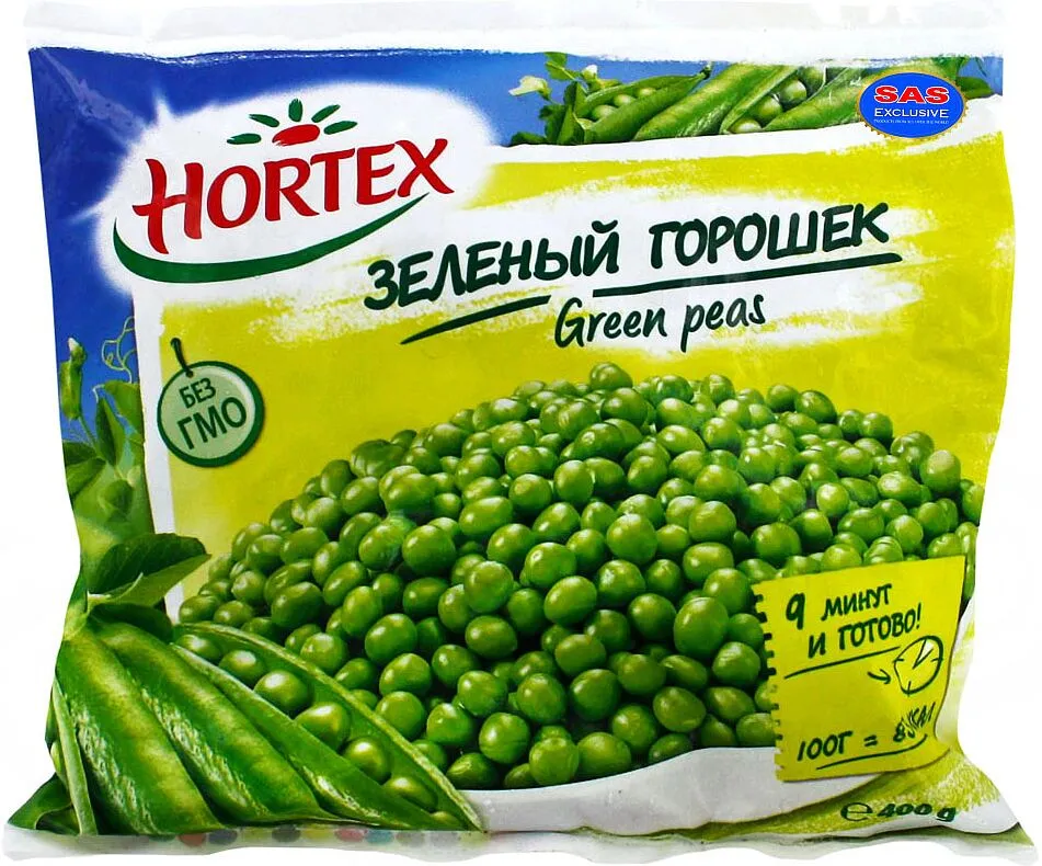 Замороженный зеленый горошек "Hortex" 400г