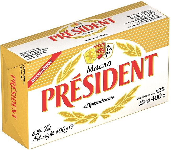Масло сливочное  "President" 400г, жирность: 82%