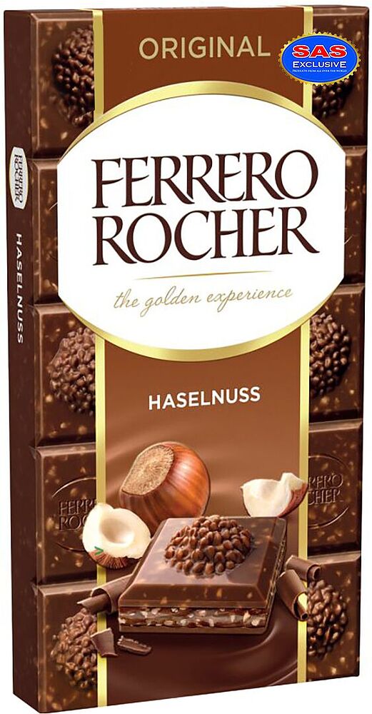 Շոկոլադե սալիկ պնդուկով «Ferrero Rocher Original» 90գ