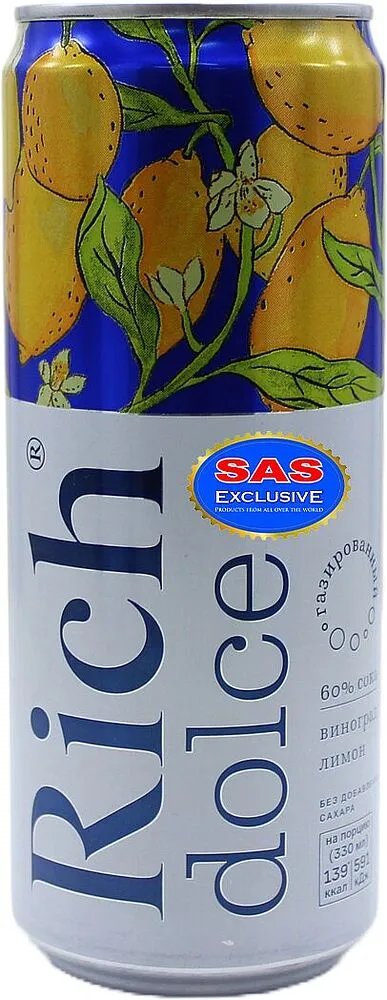 Напиток сокосодержащий газированный "Rich Dolce" 0․33л Виноград и Лимон