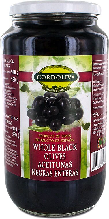 Black olives with pit "Cordoliva" 940g 