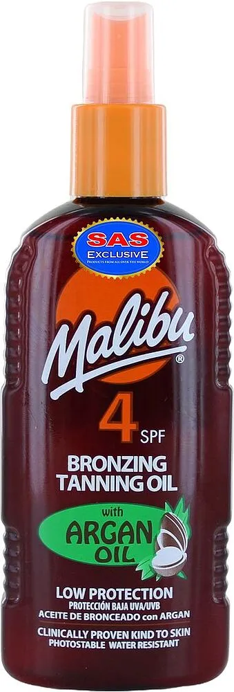 Масло-спрей для загара "Malibu Bronzing Tanning Oil 4SPF" 200мл
