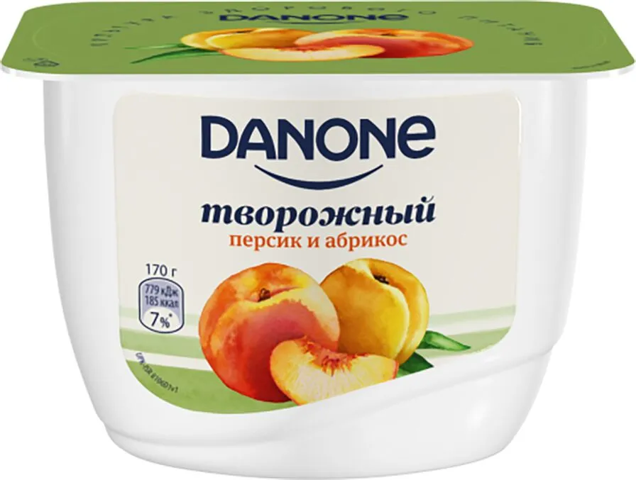 Կաթնաշոռային  արտադրանք դեղձով և ծիրանով «Danone» 130գ, յուղայնությունը` 3.6%