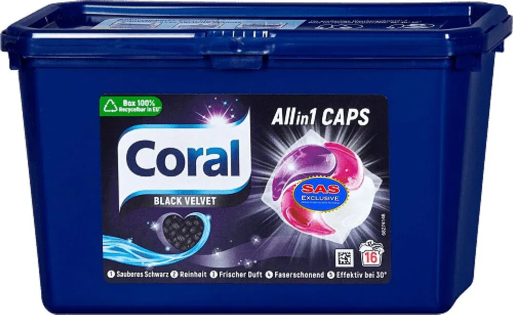 Լվացքի պարկուճներ «Coral Black Velvet» 16 հատ Սև
