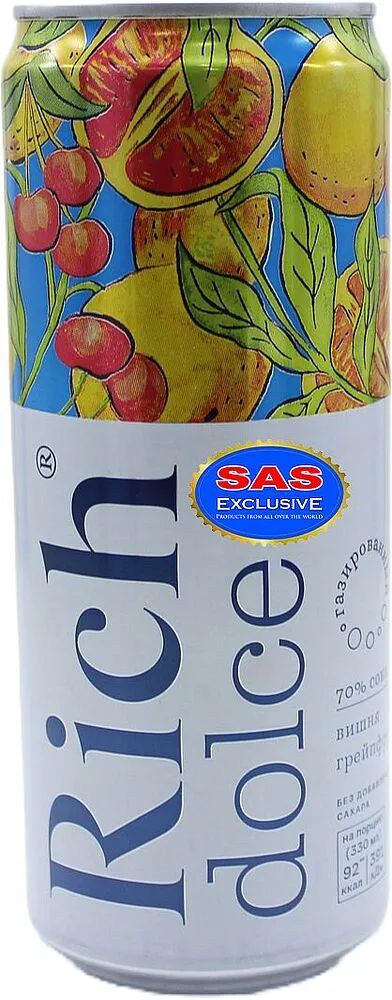 Carbonated juice containing drink "Rich Dolce" 0.33l Apple, Cherry & Grapefruit
