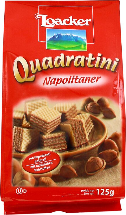 Вафли с начинкой лесного ореха "Loacker Quadratini Napolitaner" 125г  