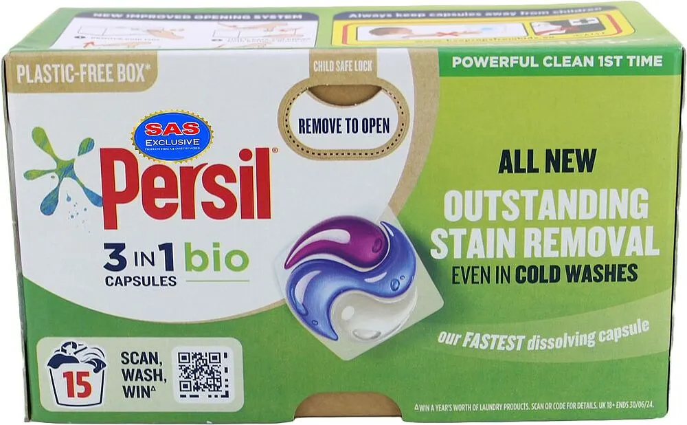 Капсулы для стирки "Persil Bio" 15 шт Универсальный
