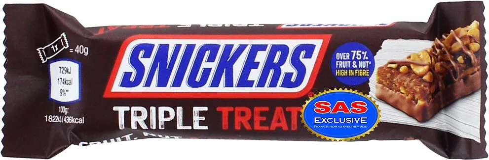 Շոկոլադե բատոն մրգերով և ընկույզով «Snickers Triple Treat» 40գ
