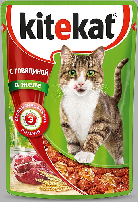 Корм для кошек "Kitekat" 85г желе с говядиной 