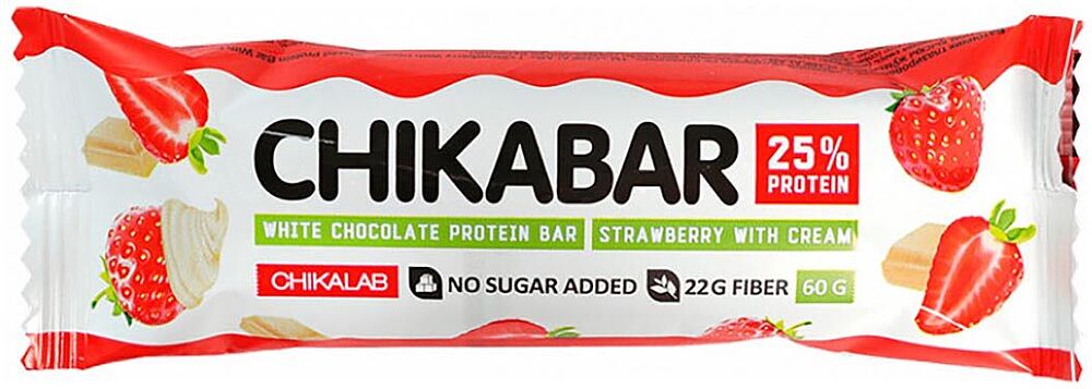 Սպիտակուցային բատոն «Chikalab Chikabar Srawberry & Cream» 60գ
