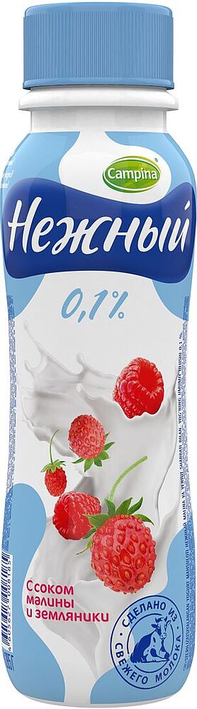 Йогурт питьевой  с соком малины и земляники  "Campina Нежный" 285г, жирность: 0.1%