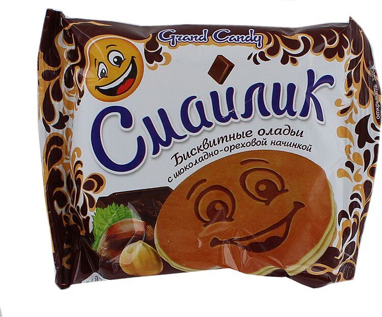 Бисквитные оладьи с шоколадно-ореховым кремом "Grand Candy Smaylik" 40г