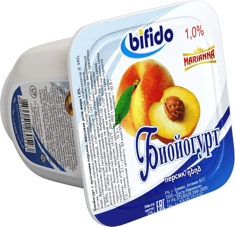 Bioyoghurt with peach "Marianna Bifido" 125g,  richness: 1,0%