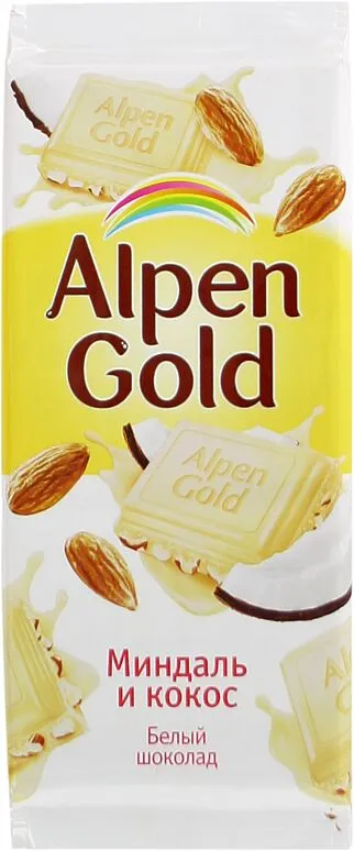 Шоколадная плитка, белая с миндалем и кокосом "Alpen Gold" 90г