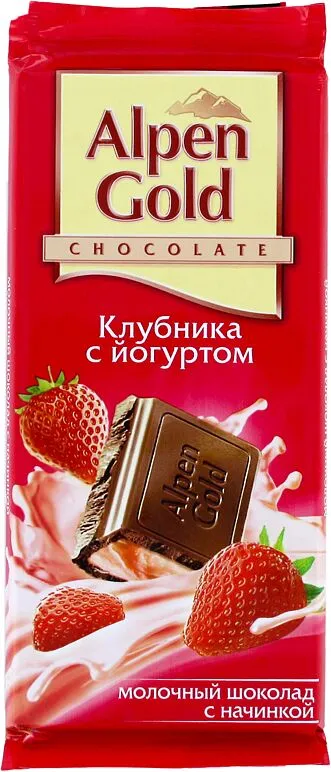 Шоколадная плитка с йогуртом клубники ''Alpen Gold'' 90г  