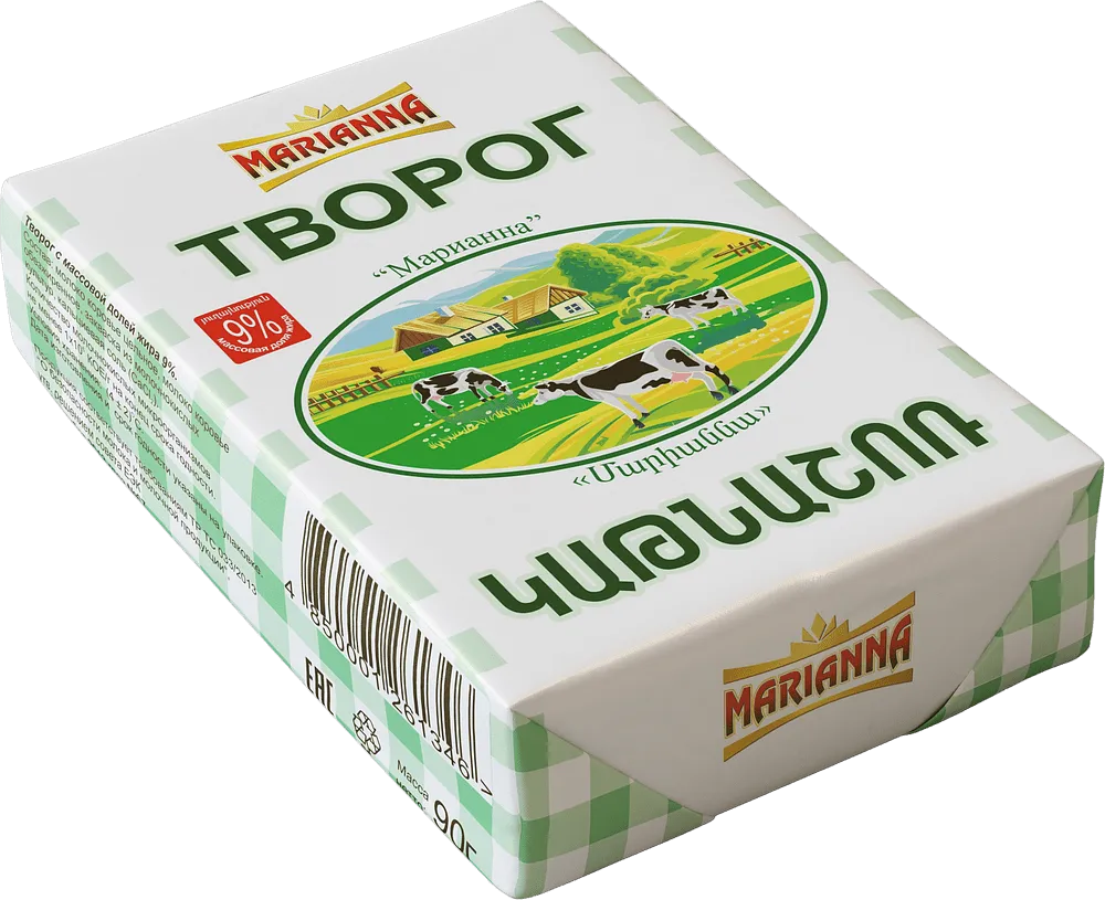 Կաթնաշոռ «Մարիաննա» 90գ, յուղայնությունը` 9%