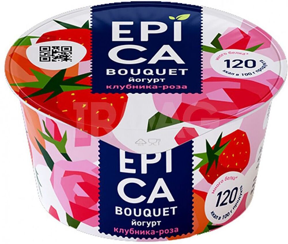 Йогурт с клубникой и розой "Epica" 130г, жирность: 4.8%
