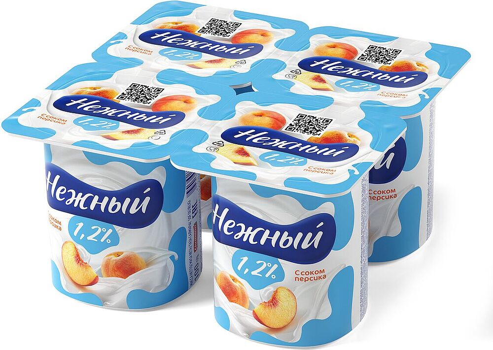 Yoghurt product with peach juice "Campina Nezhni" 100g,  richness: 1.2%