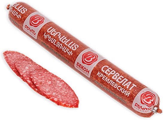 Boiled-smoked sausage product servelat ''Bacon Kremlyevski'